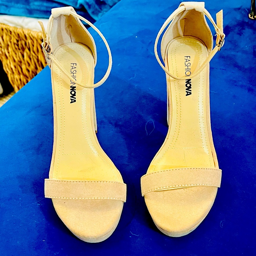 Fashion Nova NUDE Suede Ankle Strapped Heels
